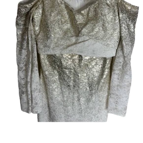 Badgley Mischka Off Shoulder metallic lace gown size 8 - Picture 9 of 14